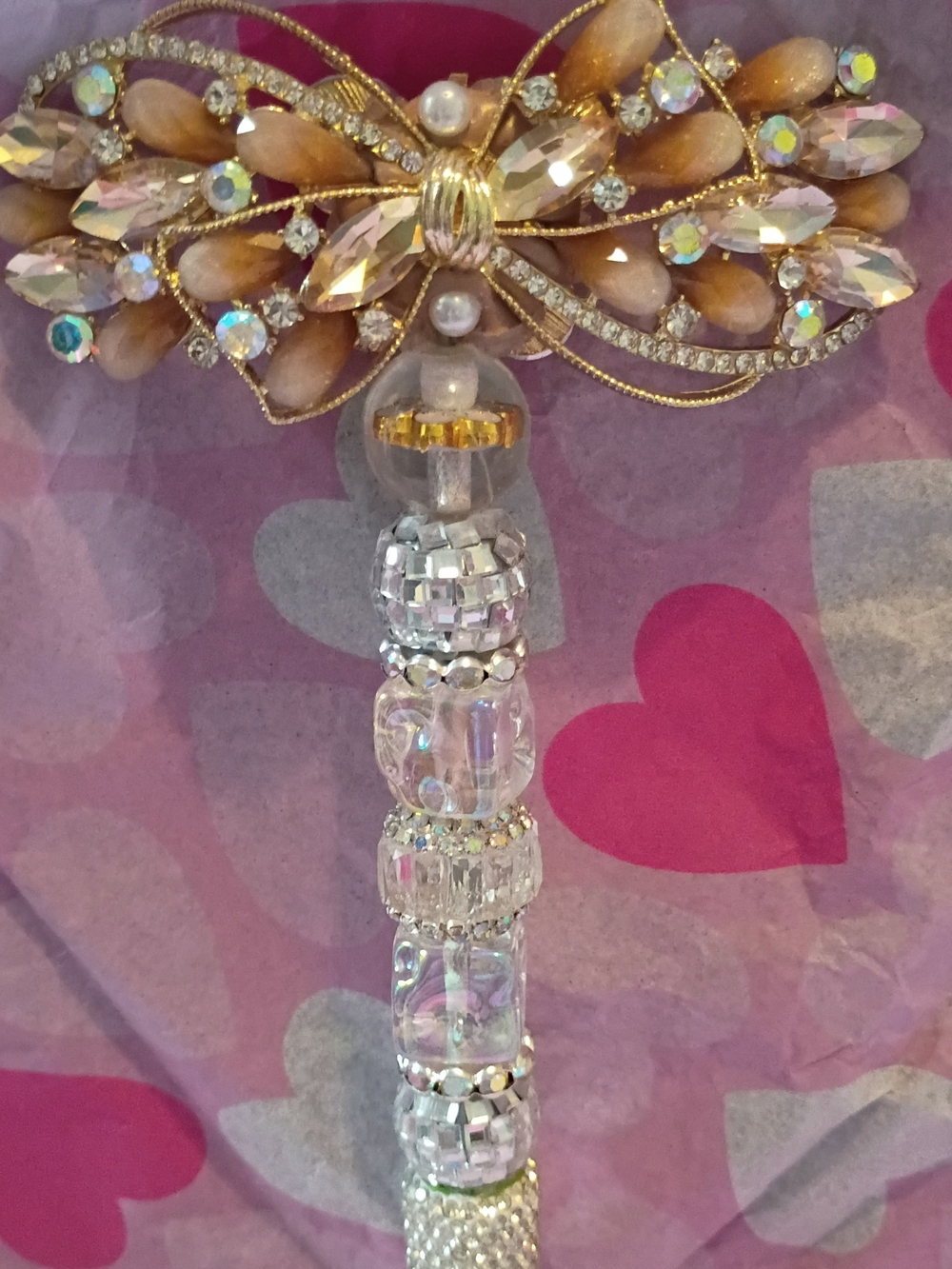 Crystal Butterfly Decorative Ballpoint Pen - Gold and Clear On Extended Pen Base - Picture 2 of 3